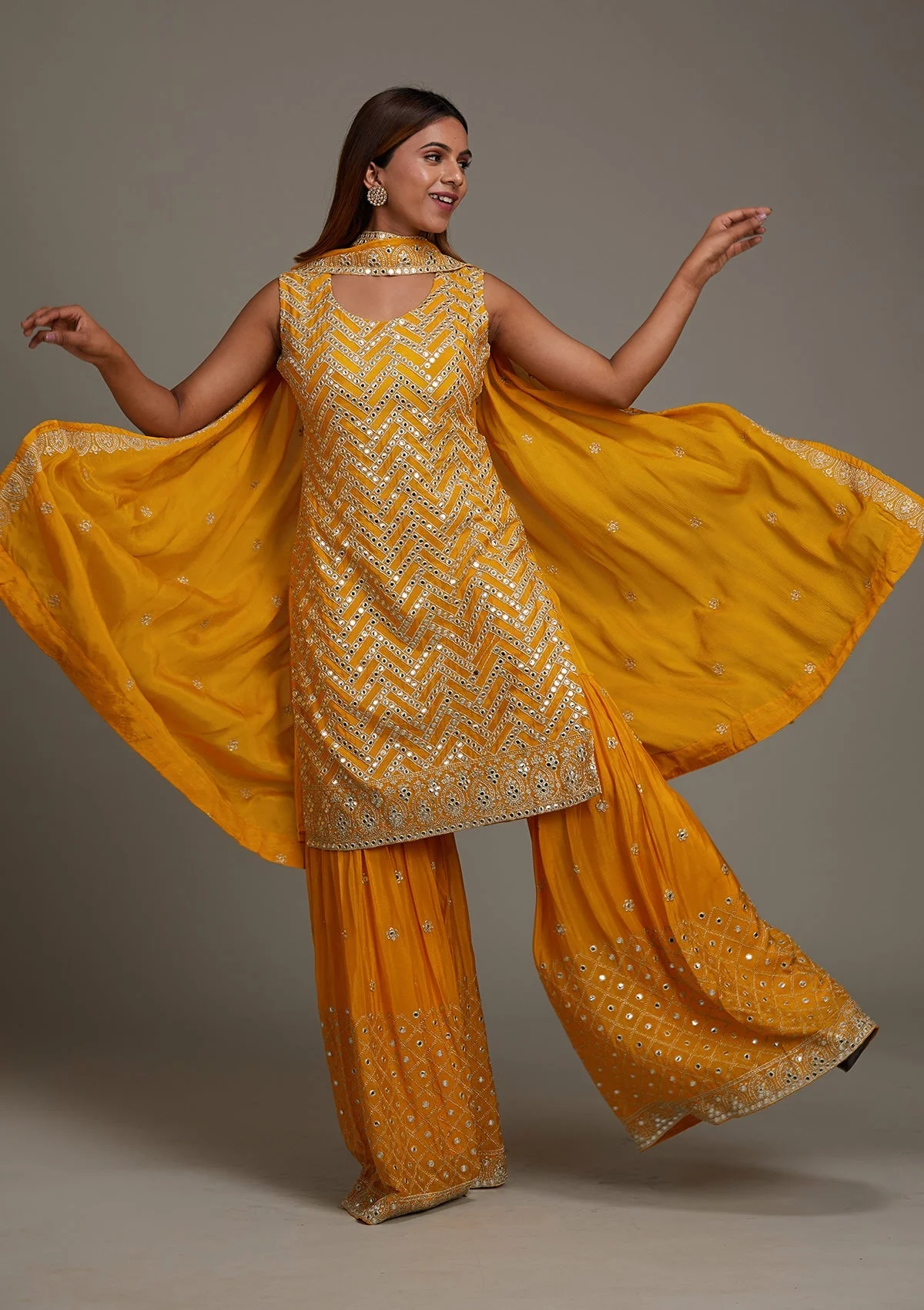 Yellow Gotapatti Semi Crepe Sharara Suit