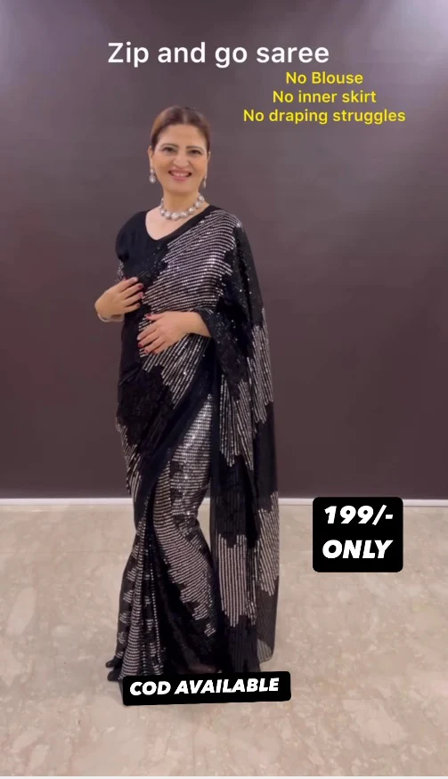 Faux georgette sequin saree gown with heavy handwork