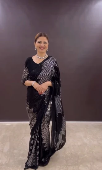 Faux georgette sequin saree gown with heavy handwork - Image 3