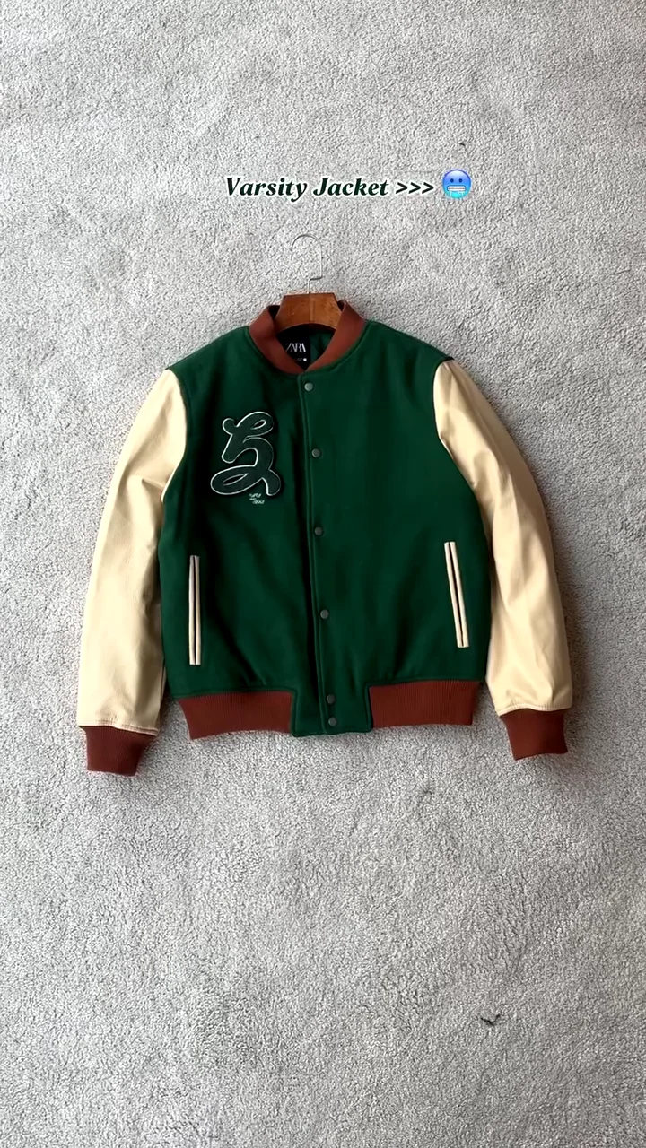 Premium Two-Tone Green Varsity Bomber Jacket