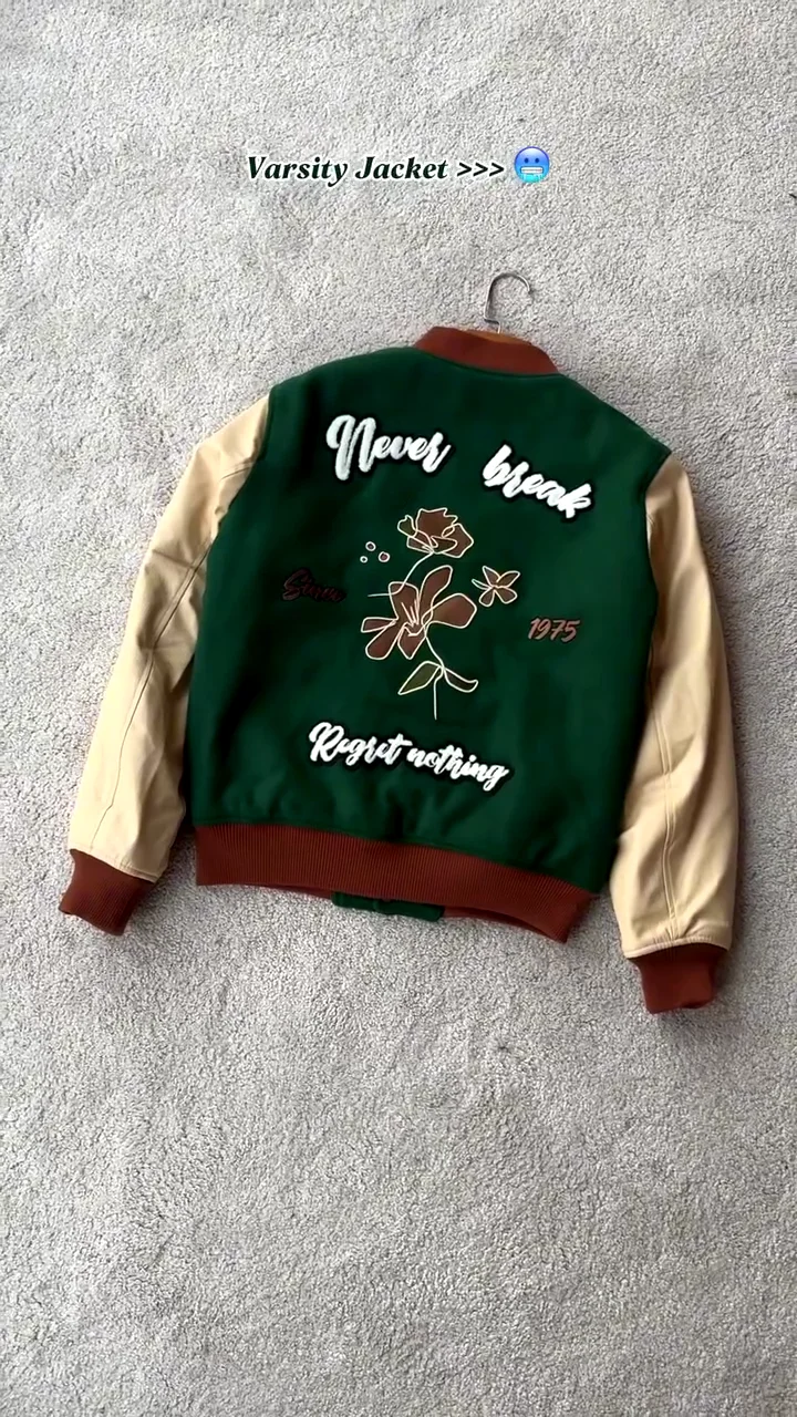 Premium Two-Tone Green Varsity Bomber Jacket - Image 2