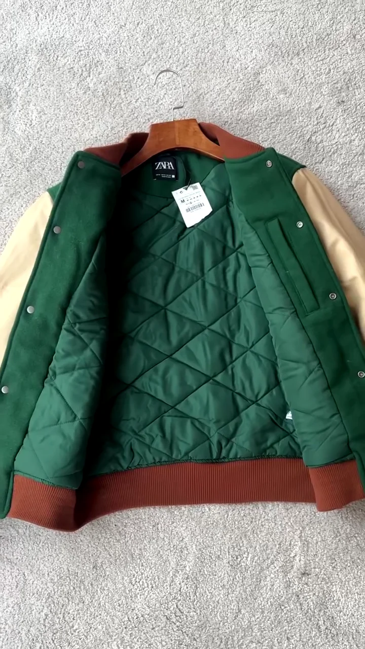 Premium Two-Tone Green Varsity Bomber Jacket - Image 3