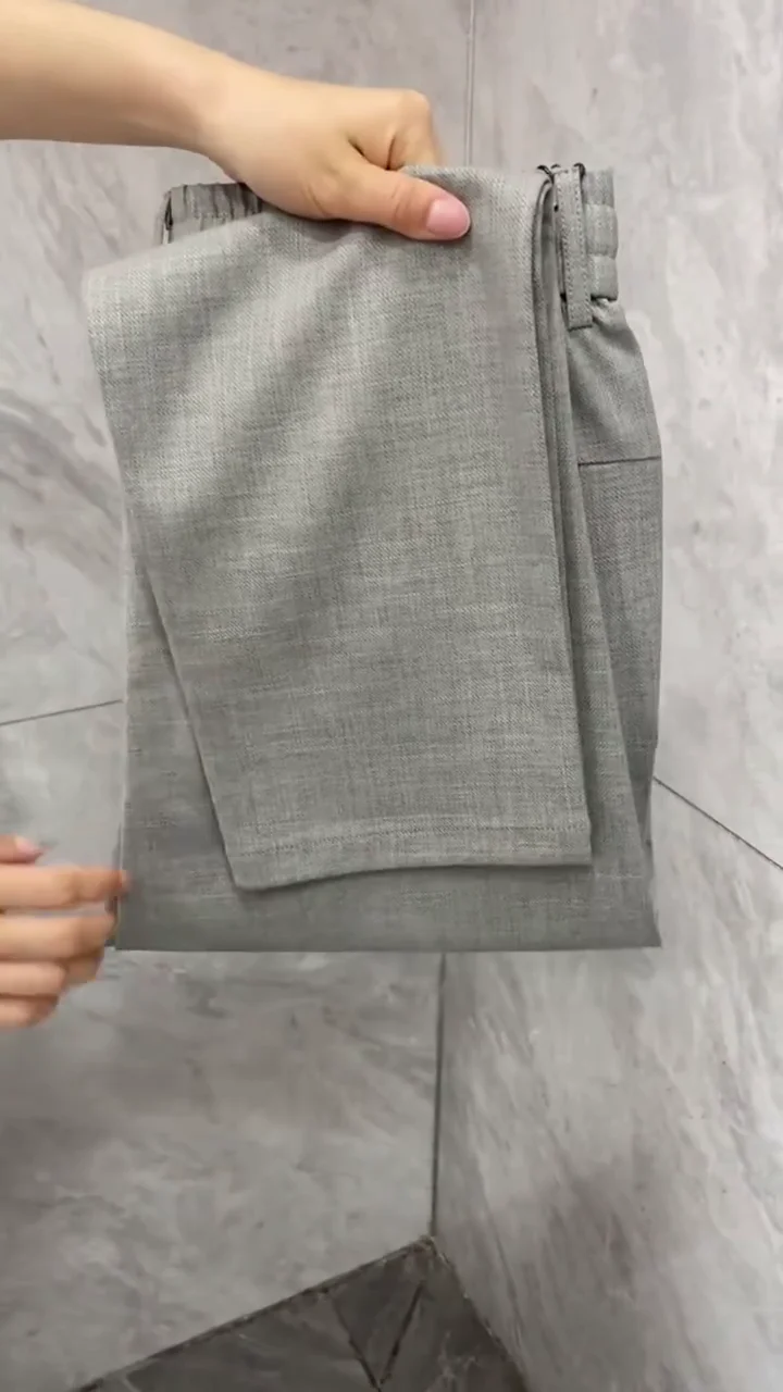 Men’s Grey Formal Stretch Trousers with Leather Accent Pockets - Image 2