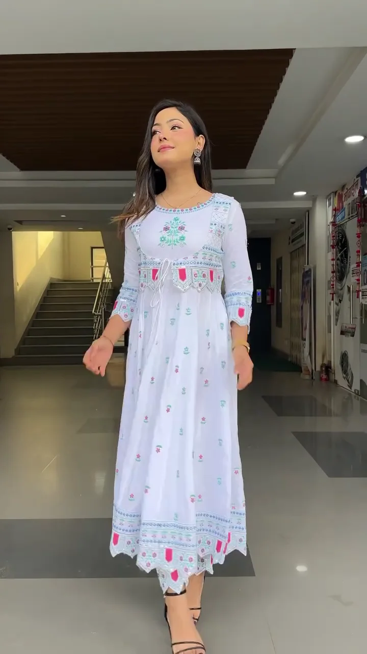 Dresser Women’s Floral Embriodered Work Anarkali Kurta With Pant and Dupatta