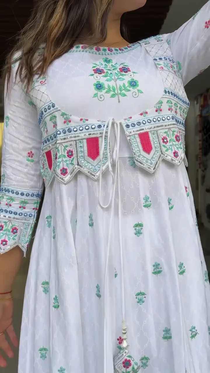 Dresser Women’s Floral Embriodered Work Anarkali Kurta With Pant and Dupatta - Image 4