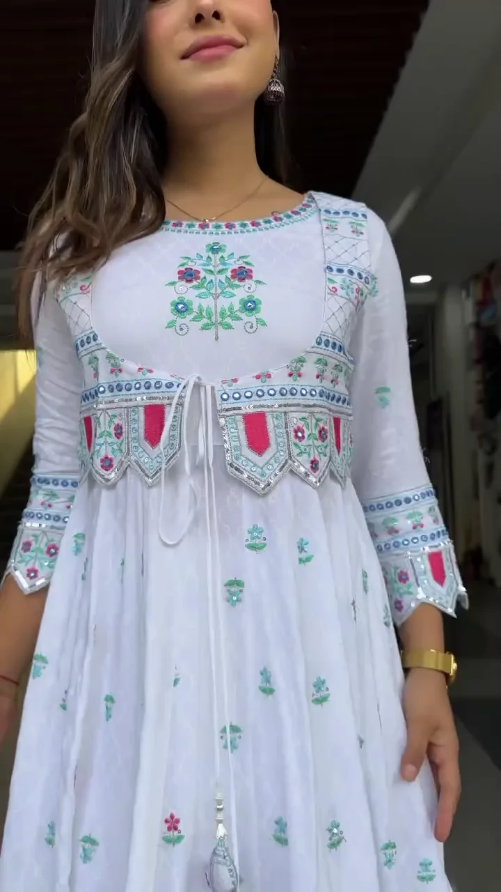 Dresser Women’s Floral Embriodered Work Anarkali Kurta With Pant and Dupatta - Image 3