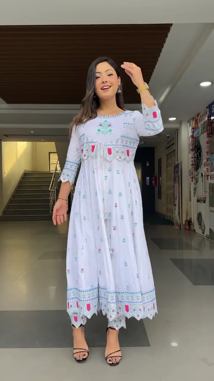 Dresser Women’s Floral Embriodered Work Anarkali Kurta With Pant and Dupatta - Image 2